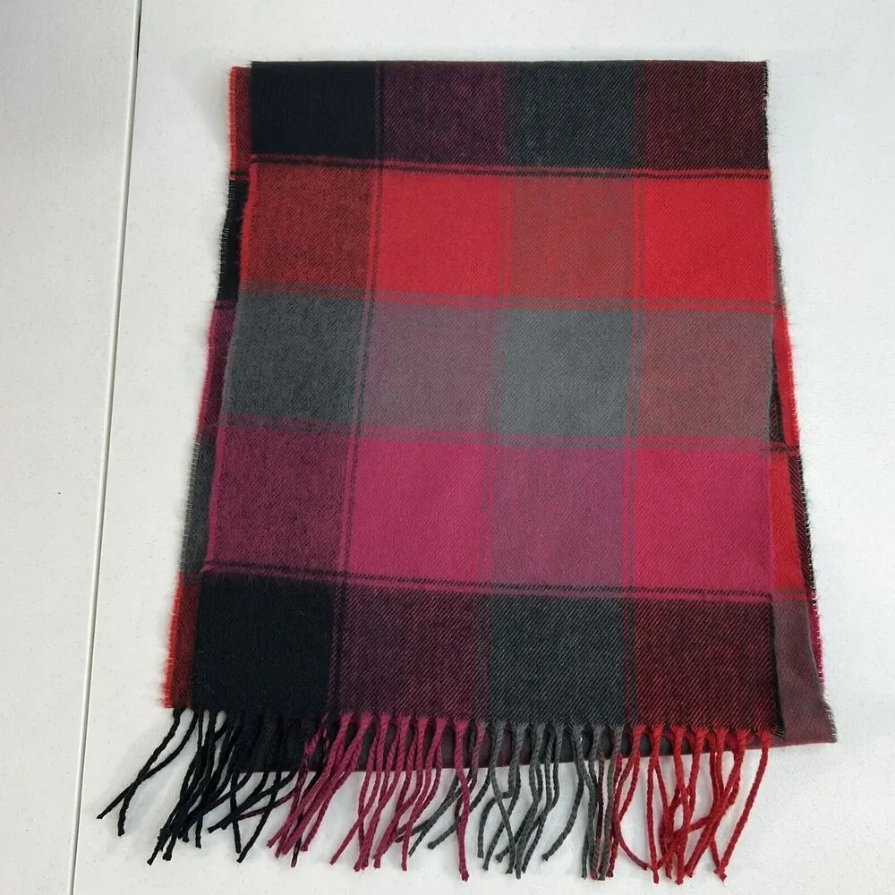 Scarf 100% Cashmere‎ Multi Plaid Fringe Trim Classic Scotland Luxurious One Size